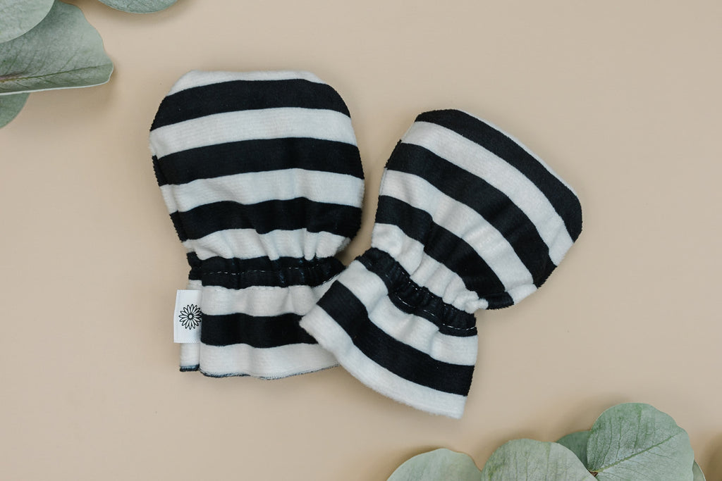 Black & White Stripes Baby Mittens