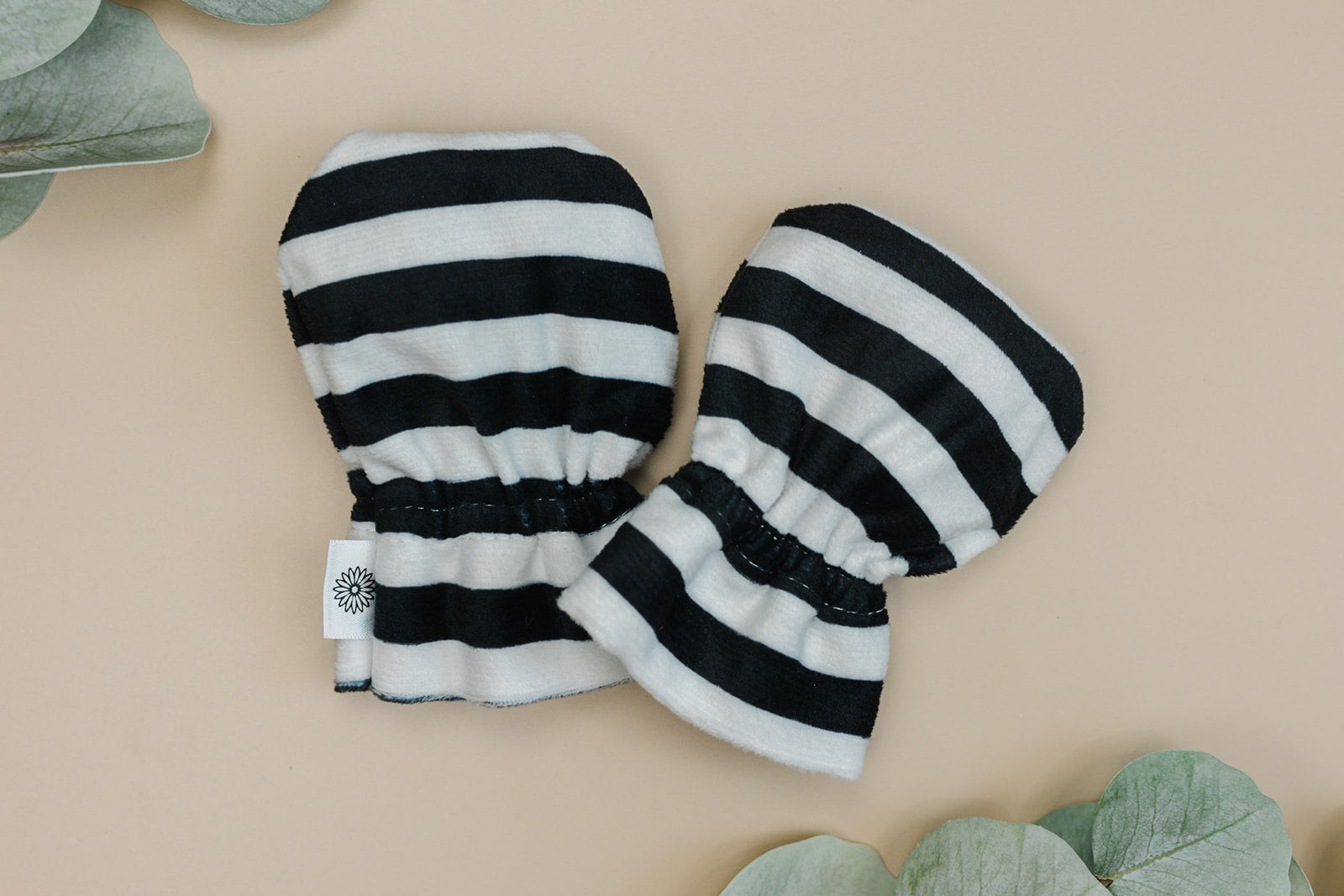 Black & White Stripes Baby Mittens