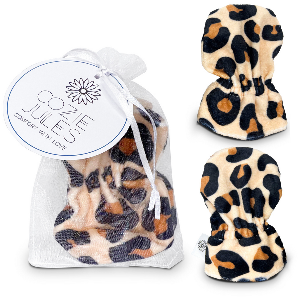 Stay-On Baby Mittens with Silicone Grip - Cheetah No Scratch Mittens for Newborns 0-6 Months