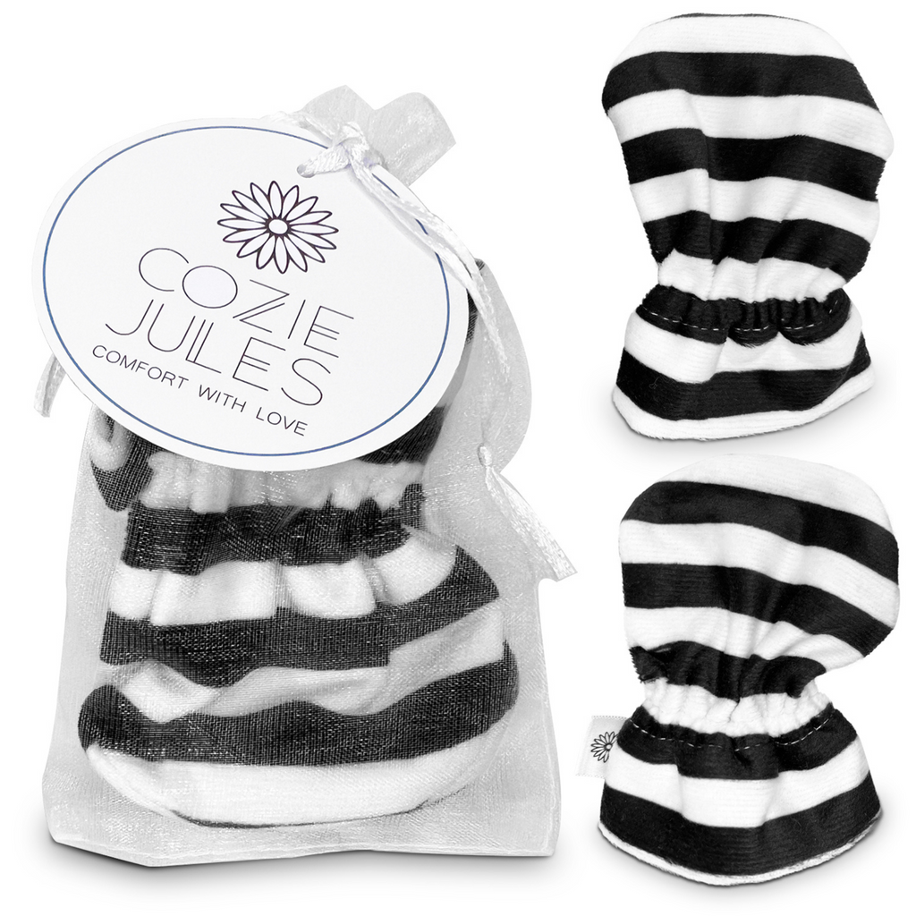 Black & White Stripes Baby Mittens
