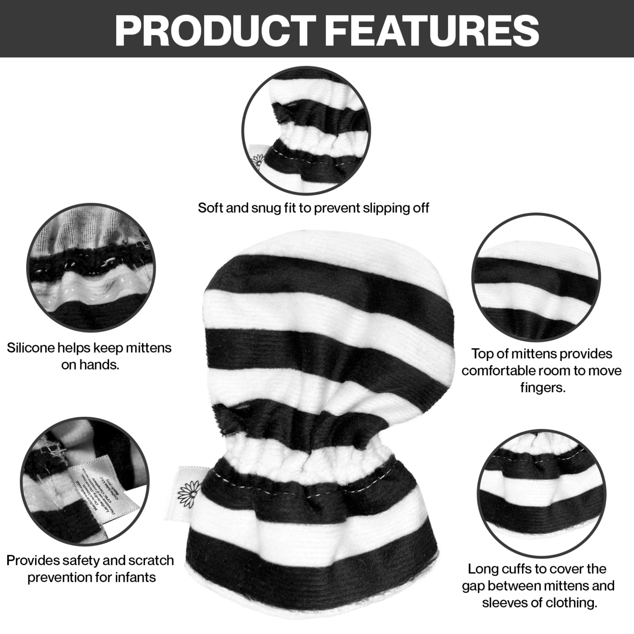 Black & White Stripes Baby Mittens